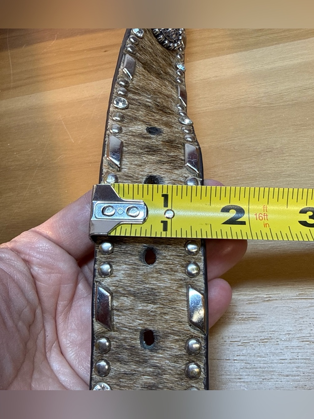 Ariat Leather Beaded Rhinestone Bare Belt Sz L Hide Hair Western Turquoise Boho - Picture 8 of 16